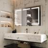 WELERONY Lighted Medicine Cabinet with Mirror, 48" x 30" LED Medicine Cabinet Mirror for Bathroom with Built-in High-Power Outlet, Stepless Dimming & Defog, Wide Open view 3