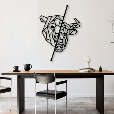 SZI Geometric Bull and Bear Trading Metal Wall Art - Stock Market Investor Decor for Office & Home (41 x 30 in / 105 x 76 cm, Black)