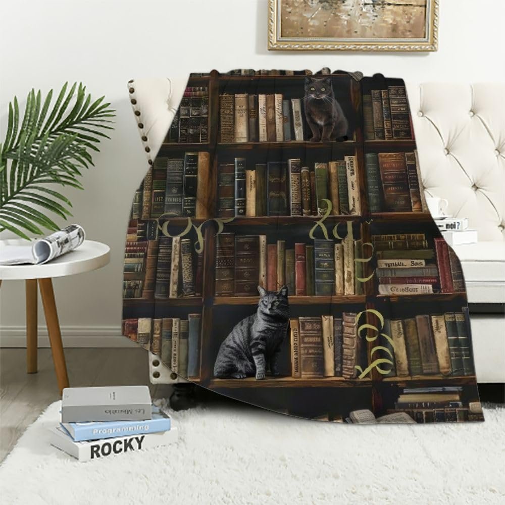 PALNKART Cute Cat Blanket Cat Book Throw Blanket Girl Loves Cat Book Soft Warm Blanket Funny Blankets Flannel Fleece Blankets for Sofa Couch Bed Travel Gift for Kids Adults White