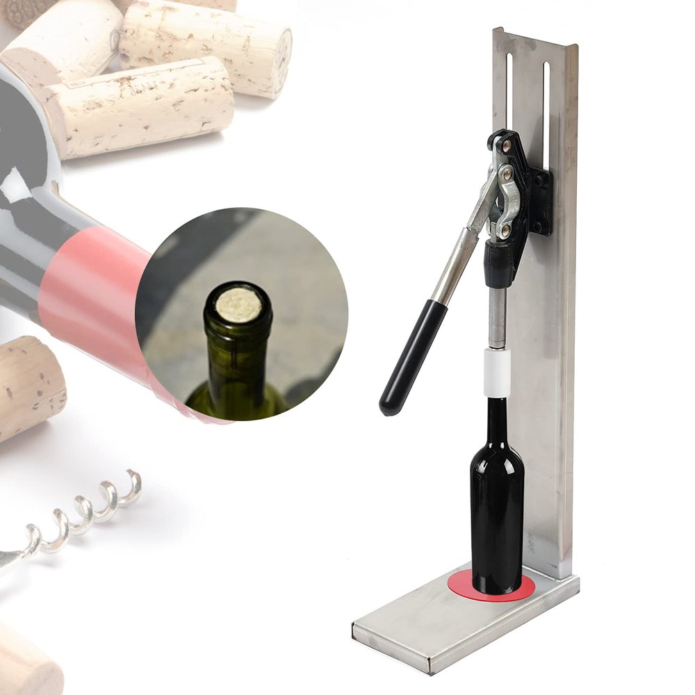 Stainless Steel Manual Pressure Corker, 2 POM Wine Bottle Corking Inserting Stopper Tool Cork Wine Bottle Corking Durable Corking Machine for Home Brewing Hotels Party