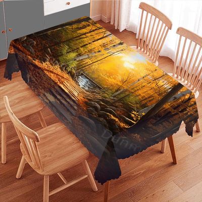 Dunmat Colourful Forest Table Cloth Art Print, Autumn Leaves Beautiful View Washable Waterproof Tablecloths Dining Table Decorative Rectangle Table Cover 60Wx120L Inch