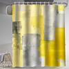 Lnond 4Pcs Bathroom Sets with Shower Curtain and Rugs, Yellow Grey Abstract Bathroom Shower Curtain Sets, Yellow Modern Art Bathroom Sets with Rugs and Accessories view 3
