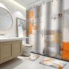 Lnond 4Pcs Bathroom Sets with Shower Curtain and Rugs, Grey Orange Abstract Bathroom Shower Curtain Sets, Grey Orange Grey Modern Art Bathroom Sets with Rugs and Accessories view 1