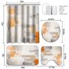 Lnond 4Pcs Bathroom Sets with Shower Curtain and Rugs, Grey Orange Abstract Bathroom Shower Curtain Sets, Grey Orange Grey Modern Art Bathroom Sets with Rugs and Accessories view 2