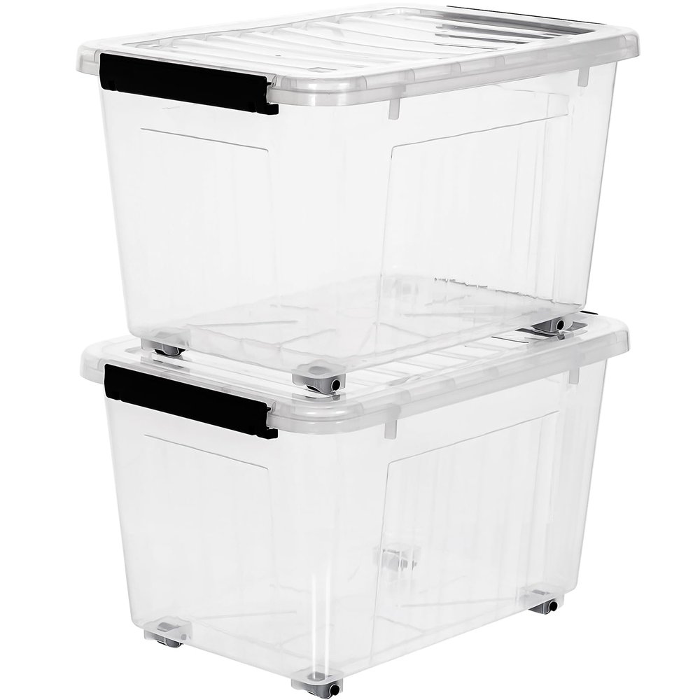 Citylife 54 QT Clear Plastic Storage Bins with Lids Stackable Storage Boxes with Lids Large Plastic Storage Containers for Garage Closet Kitchen 2 Packs