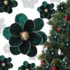Craftsatin 12 Pcs Large Velvet Christmas Poinsettia Magnolia Flowers Ornaments Glitter Big Heads Artificial Magnolia Flowers for Decoration Wedding Decor Supplies(Dark Green) view 1