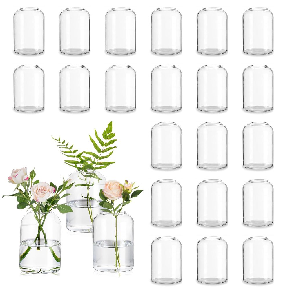 Glasseam Glass Bud Vases for Centerpieces: Clear Small Flower Vase Decor Bulk Set of 24 Simple Modern Decorative Vases for Flowers Mini Candle Vase Wedding Centerpiece for Dining Table Decorations