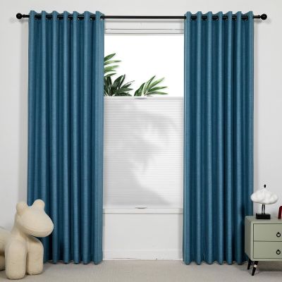 Persilux Linen Curtain 100% Blackout Curtain for Bedroom/Living Room, Thermal Insulated Drape with Linen Back, Grommet Top Extra Wide Sliding Door Curtain, 1 Panel, 100" W x 90" L, Navy Blue
