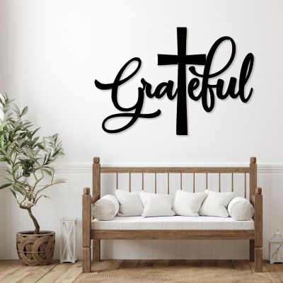 Be Grateful Metal Wall Decor, Metal Grateful Sign, Christian Wall Art, Christian Art Wall Decor, Crosses Wall Decor, Christian Gift, Metal Letters, Wall Decor Living Room (Black, 13x19in|32x47cm)