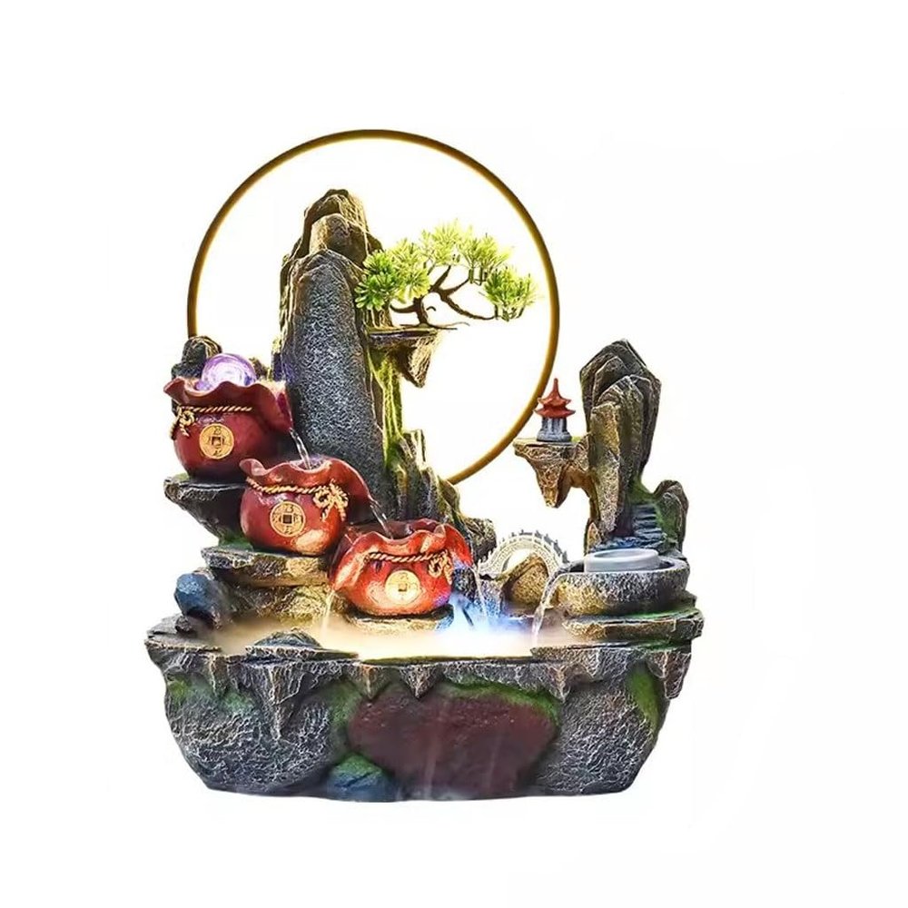 House Decorations Alpine Flowing Water Ornaments to Attract Wealth, Living Room Fish Tank Decorations, Desk Rockery, Desktop Fountain Desk Fountain