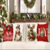 4TH Emotion Christmas Pillow Covers 18x18 Set of 4 Red White Farmhouse Xmas Decorations Snowman Deer Joy Winter Holiday Decor Throw Cushion Case for Home Couch S24C04 view 2