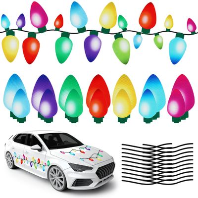 80 Pcs Christmas Car Magnets Reflective Magnetic Lights Shaped, 60 Pcs Colorful Reflective Magnetic Bulbs with 20 Pcs Lines for Refrigerator Garage Christmas Car Decorations