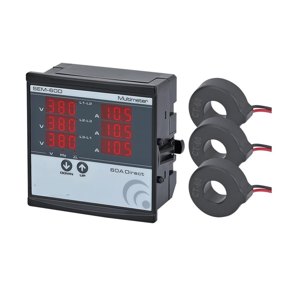 QZLIBEFUD SEM-XXD Digital Multimeter, Contains 3 C.T, Three Phase Volt(L-L),(L-N), Ampere,Frequency, Phase Sequence Display(100D(10-100A))