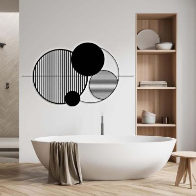 Idadey Round Metal Wall Art, Minimalist Wall Decor for Bedroom (Black, 30"x17"|76x43cm)
