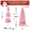 Yardenaler 6FT Artificial Christmas Pencil Tree with 200 LED Lights, 600 Branches Snow Flocked Pine Tree, Warm White Lights Slim Tree with Base for Indoor, Party, Office Decor, Pink view 2