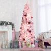 Yardenaler 6FT Artificial Christmas Pencil Tree with 200 LED Lights, 600 Branches Snow Flocked Pine Tree, Warm White Lights Slim Tree with Base for Indoor, Party, Office Decor, Pink view 3