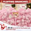 Yardenaler 6FT Artificial Christmas Pencil Tree with 200 LED Lights, 600 Branches Snow Flocked Pine Tree, Warm White Lights Slim Tree with Base for Indoor, Party, Office Decor, Pink view 4