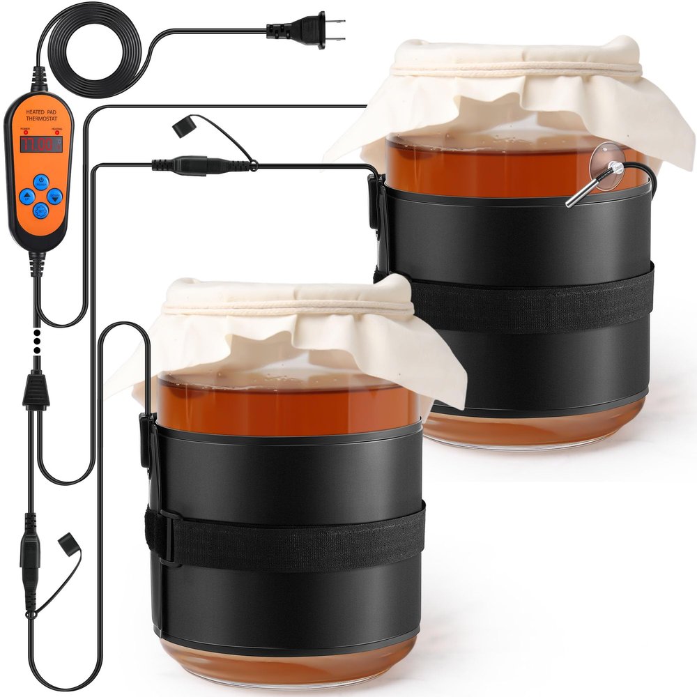 Aurelema 2 Pack Kombucha Heating Pad with 2 in 1 Plug, Kombucha Heating Wrap with Digital Temperature Control & Timing Function Fermentation Heating Pad for Home Brewing 1-3 Gallons Fermenter Vessels