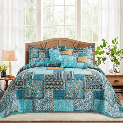 BEDISELY Cotton Bedspread King Quilt Set Boho Patchwork Bedding Set Farmhouse King Quilt 3-Piece Lightweight Reversible Bed Coverlet with 2 Floral Pillowcases for All Seasons (98x106)