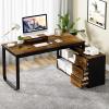 MaverickFurni 55 Inch L Shaped Desk with Storage Shelves, Corner Computer Desk with Drawers, Home Office Desk with Removable Monitor Stand, Study Desk for Kids, Black view 1