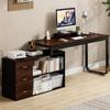 MaverickFurni 55 Inch L Shaped Desk with Storage Shelves, Corner Computer Desk with Drawers, Home Office Desk with Removable Monitor Stand, Study Desk for Kids, Black view 3