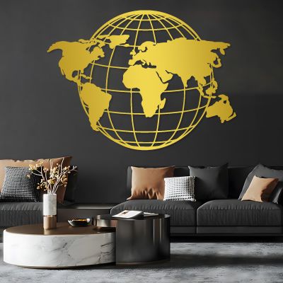 Metal World Map Wall Art, Global Map of The World, Metal World Map Continents, Earth Wall Art, Continents Metal Wall Art, Travel World Map, Office Wall Decor, Large Wall Art for Living Room (Gold, 53x39in|135x100cm)