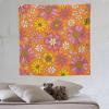 HZOHNAGO Retro 70s Groovy Floral Tapestry Hippie Summer Orange Flowers Pattern Printed Wall Tapestry Wall Hanging for Bedroom Living Room Dorm 60" W x 60" H view 3