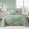 VAPUTAR Queen Quilt Bedding Set - Cotton Bedspreads Queen Size (90 x 98 inch) with Floral Pattern, Farmhouse Lightweight Queen Size Quilt Suitable for All Season3 Pieces, Olive Green view 1