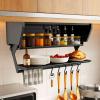 JOMRTS Kitchen Cabinet Drop Down Shelf, Fold Pull Down Shelf Brackets with 5 Hooks, Drop Down Shelf Blind Pull-Down Dish and Spice Rack view 1
