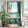 Vengaot Summer Teal Blue Sea View Shower Curtains 72Wx72L Inch Ocean Bathtub Scenes Hawaii Beach Bathroom Accessories Set Landscape Coastal Beachy Waterproof Polyester Fabric Decor 12 Plastic Hooks view 1