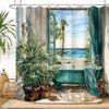 Vengaot Summer Teal Blue Sea View Shower Curtains 72Wx72L Inch Ocean Bathtub Scenes Hawaii Beach Bathroom Accessories Set Landscape Coastal Beachy Waterproof Polyester Fabric Decor 12 Plastic Hooks view 2