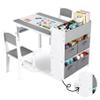 Arlopu Kids Art Table and 2 Chairs Set, Large Size Toddler Wood Activity Table, Sturdy Drawing Desk with Large Storage, 4 Bins, Paper Roll for Children Painting, Reading (Grey) view 1
