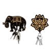 AHANDMAKER 2 Sets Elephant and Lotus Key Holder Wall Mounted, Wooden Elephant Wall Hooks Key Holder for Wall Key Organizer, Lotus Decor Hanger for Room Wooden Hooks for Keys Home Decor with Hook view 1