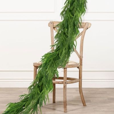 9Ft Christmas Norfolk Pine Garland, Green Artificial Real Touch Cedar Garlands for Mantle, Table,Stair Handrail,Indoor, Outdoor Decorations