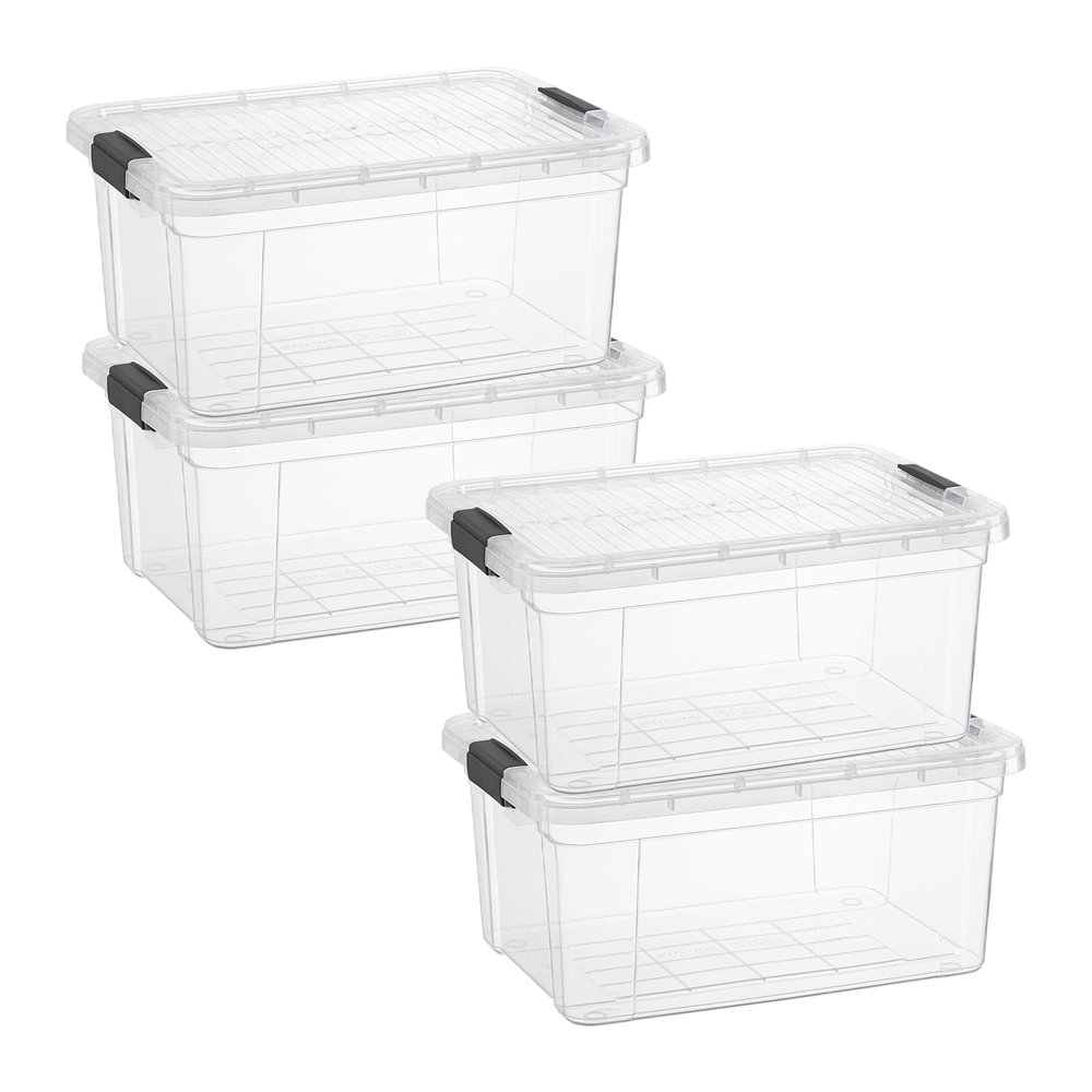Superio Storage Bins with Lids- 4 Pack, 1.85 Qt Clear Boxes for Organizing, Stackable Plastic Containers- BPA Free, Non-Toxic, Odor Free, Organizer for Home, Office, Dorm
