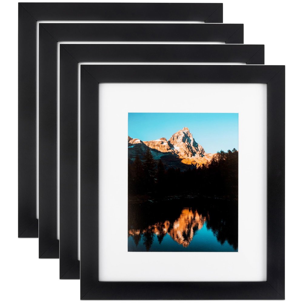 ArtToFrames 5x14 Inch Black Picture Frame, 4 - Pack, This 1.25 inch Custom MDF Poster Frame is Black Satin, Comes with Regular Glass (Frame_Pack_4_5180-5x14)