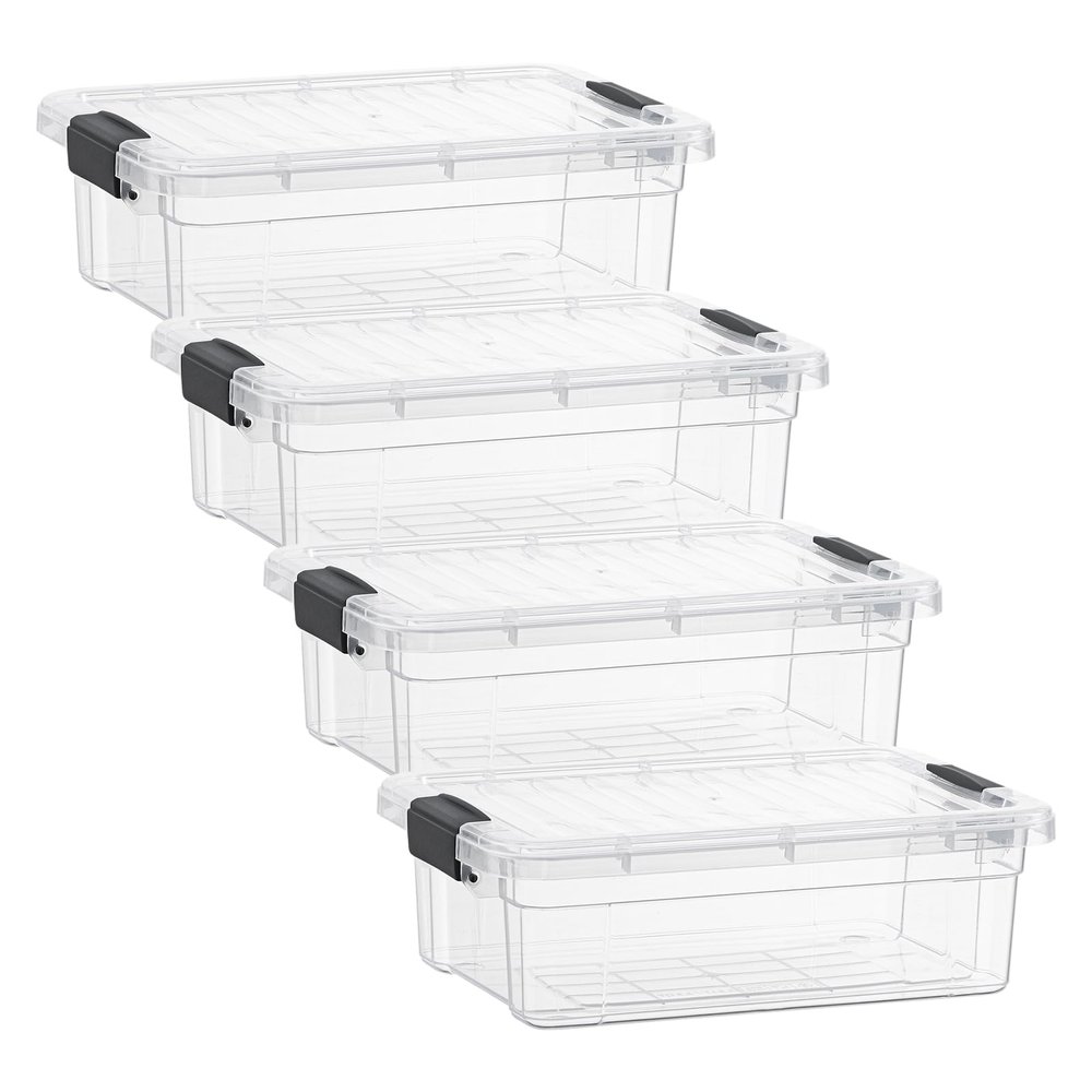 Superio Clear Storage Boxes with Lids, 2.3 Quart Plastic Container Bins for Organizing, Stackable Crates, BPA Free, Non Toxic, Odor Free, Organizers for Home, Office and Dorm, 4 Pack