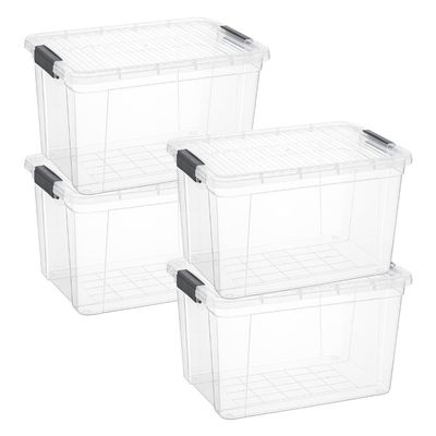 Superio Clear Storage Boxes with Lids, 14.25 Quart Plastic Container Bins for Organizing, Stackable Crates, BPA Free, Non Toxic, Odor Free, Organizers for Home, Office and Dorm, 4 Pack