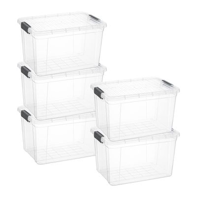 Superio Clear Storage Boxes with Lids, 26.5 Quart Plastic Container Bins for Organizing, Stackable Crates, BPA Free, Non Toxic, Odor Free, Organizers for Home, Office and Dorm, 5 Pack