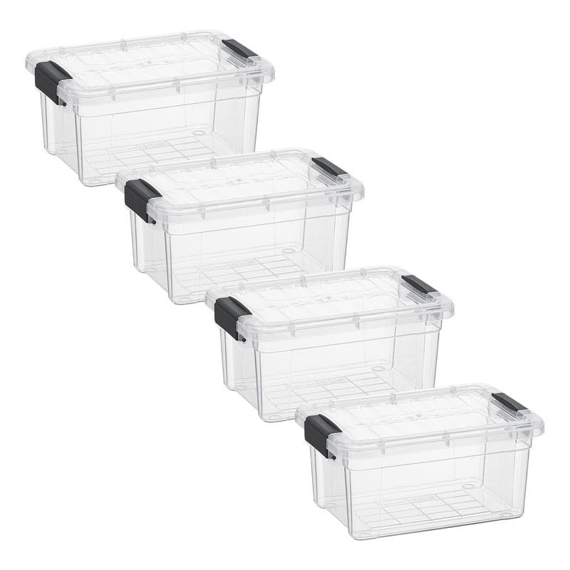 Superio Clear Storage Boxes with Lids, 3.4 Quart Plastic Container Bins for Organizing, Stackable Crates, BPA Free, Non Toxic, Odor Free, Organizers for Home, Office and Dorm, 4 Pack