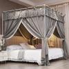 NXGIO Ruffle Lace up 4 Corners Post Princess Curtain Bed Canopy Cozy Breathable Mosquito Net Cloth for Girls Adults Bedroom Decoration (Grey, 78" W*86" L*82" H/King) view 4