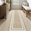 OJIA Modern Bordered Washable Runners for Hallways Printed 2'X8' Kitchen Rug Non Slip, Beige Bathroom Rug Runner Low Pile Long Soft Carpet Runner for Entryway Bedroom Laundry view 1