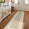 OJIA Modern Bordered Washable Runners for Hallways Printed 2'X8' Kitchen Rug Non Slip, Beige Bathroom Rug Runner Low Pile Long Soft Carpet Runner for Entryway Bedroom Laundry view 2