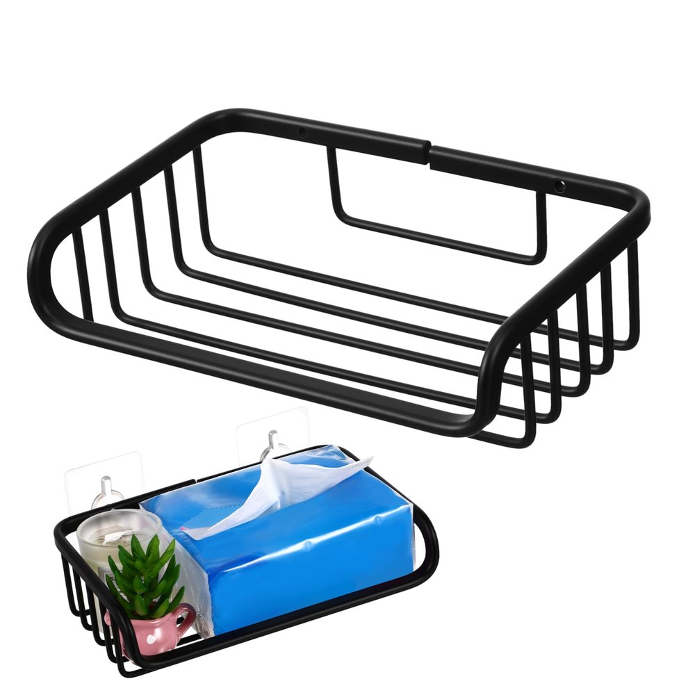 Wall Mount Toilet Paper Holder Shelf for Roll Storage, Black Metal