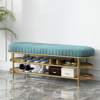 Shoe Storage Cabinet Organiser Small Entry Bench Bench With Shoe Rack With Comfortable Seat,2-Tier Shoe Storage Bench Entryway Bench With Padded Seat Cushion For Entryway,Hallway(Blue,100x45x32cm)