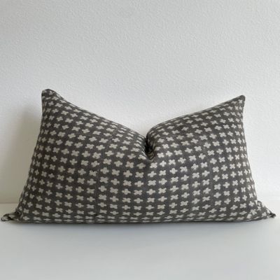 CANYON THEORY STUDIO Hand Block Print Pure Linen 14x20 Inches Throw Pillow Cover: Handmade Vintage Cushion Cover (Dylan Gray) (14x20)