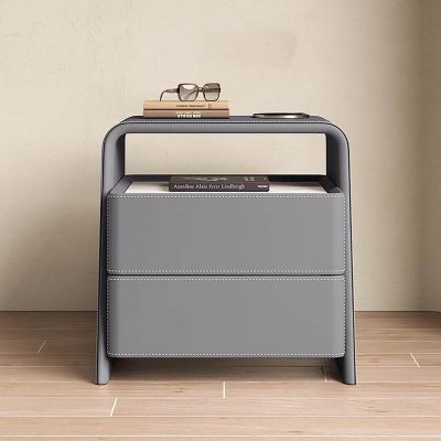 BK&MF Simple Modern Leather Nightstand,Creative Luxury Bedside Table Sturdy Wooden Frame Minimalist Storage Cabinet for Bedroom Nursery,E,50x40x53cm(20x16x21inch)