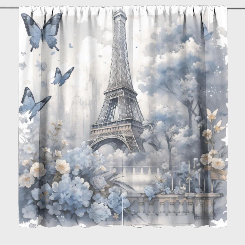 TEOTKOEXLA Paris Eiffel Tower, Blackout Drapes Panel for Living Room Vintage Paris Abstract Pink Flower France City Lover Light Reducing Rod Pocket Drapes for Living Room 55x63 Inch