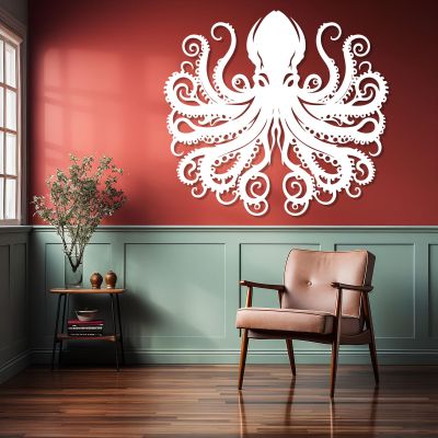 LARNT Metal Octopus Wall Art, Octopus Wall Decor, Ocean Monster Sculpture, Kraken Metal Wall Hanging, Sea Life Wall Decor, Nautical Wall Hanging, Bathroom Wall Art (White, 17"x19"|43x47cm)