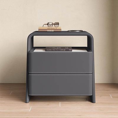 BK&MF Simple Modern Leather Nightstand,Creative Luxury Bedside Table Sturdy Wooden Frame Minimalist Storage Cabinet for Bedroom Nursery,D,50x40x53cm(20x16x21inch)